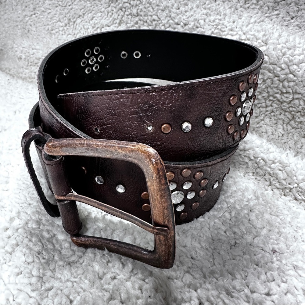 Copper Studded Rhinestone Vegan Boho Belt, Copper Colored Buckle